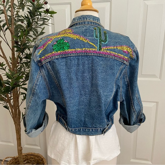Embellished Cropped Jean Jacket with Sequins⭐️BEAUTIFUL - Picture 13 of 15